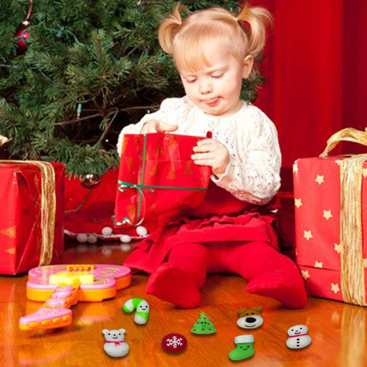 24 PCS Christmas Mochi Squishy Toys Squishies Christmas Toys for Kids Girls Boys Toddlers Christmas Party Favors Stocking Stuffers Gifts