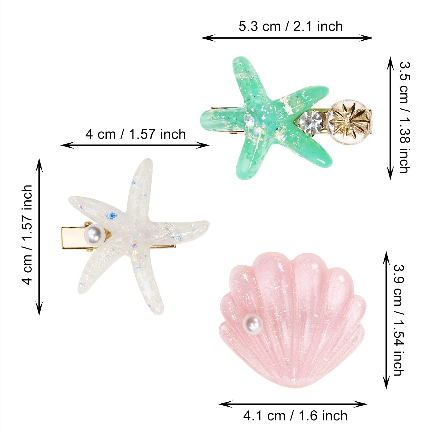 Shell Starfish Hair Clips Set  8Pcs Artificial Pearl Acrylic Resin Hair Alligator Clips Headwear Styling Tool Accessories for Women Girls Beach Wedding (Charming Style)