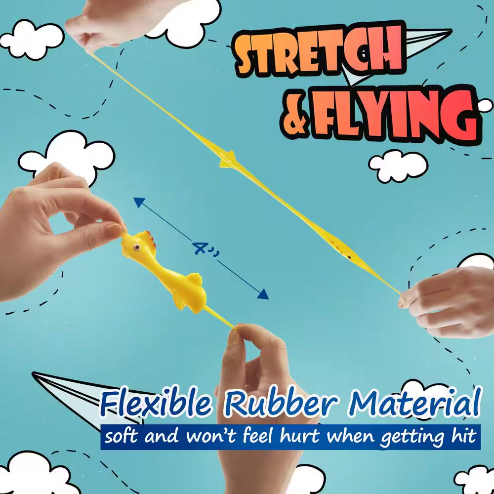 4 In. Slingshot Chicken Flying Finger Toys - Stretchy Rubber Flick Chicks Shooting Game (10-Pack)