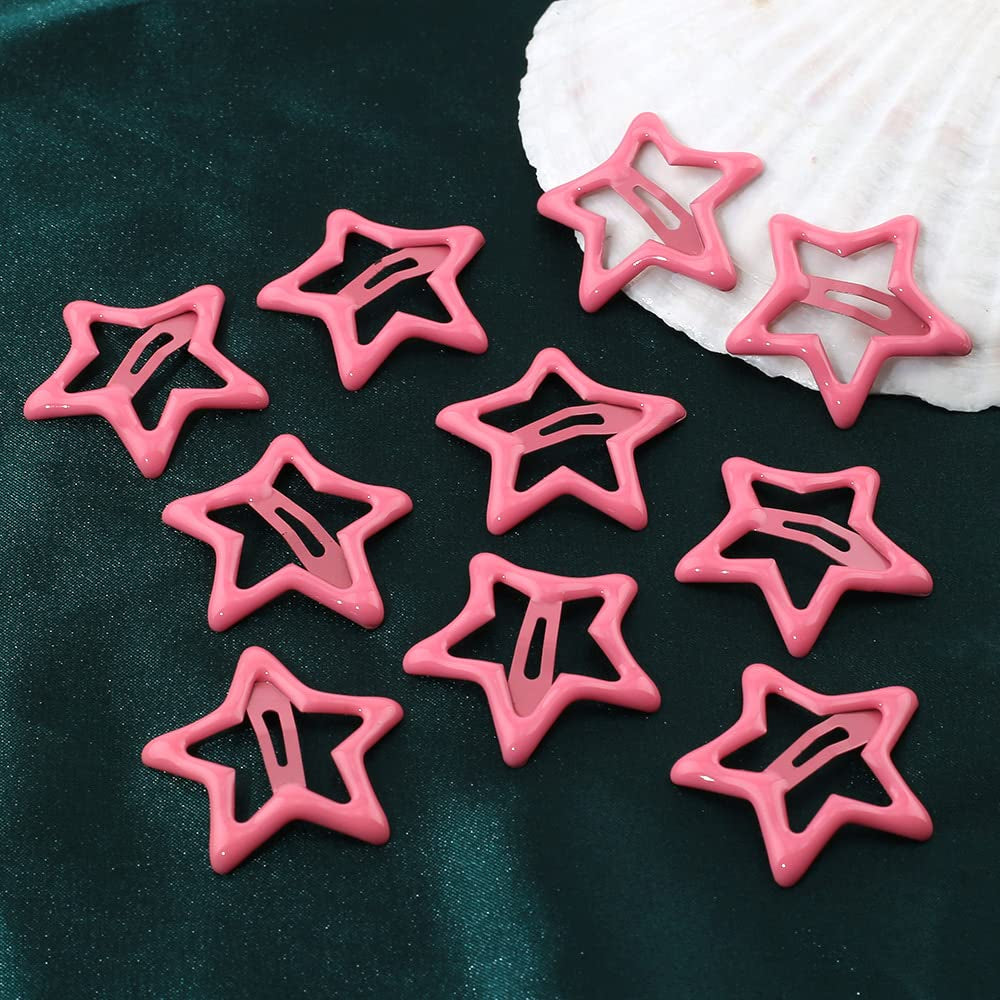 10Pcs Pink Star Hair Clips for Girls Cute Small Hair Clips for Women Kawaii Pentagram Snap Clip Star Clips for Hair Barrettes Metal Hairclip Hollow Out Pink Stars Hairclips Accessories