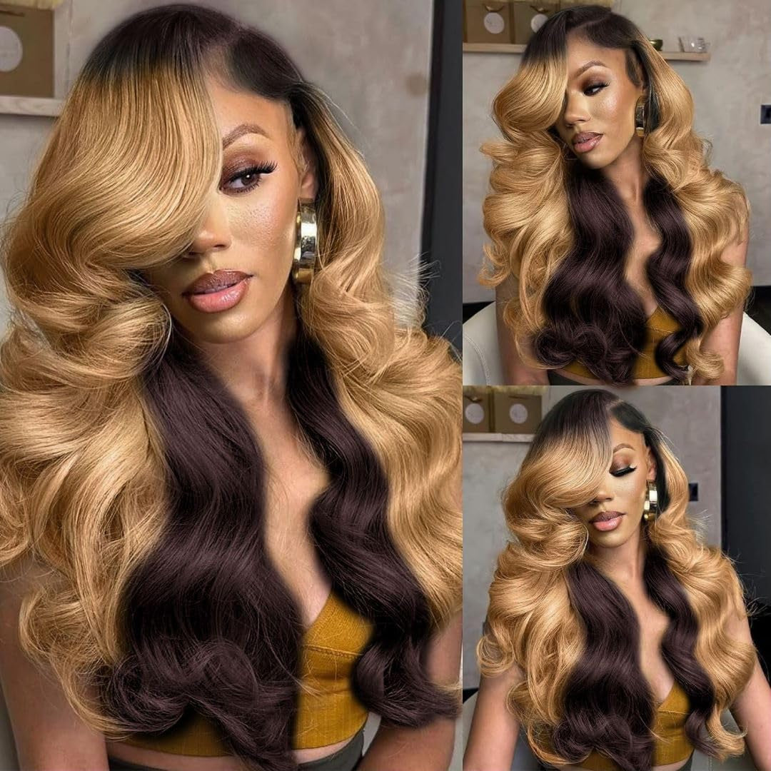 200 Density 13X6 Lace Front Wigs Human Hair Pre Plucked with Baby Hair 4/27 13X6 Honey Blonde Lace Front Wigs Human Hair HD Transparent Body Wave Human Hair Lace Front Wigs for Women 18 Inch