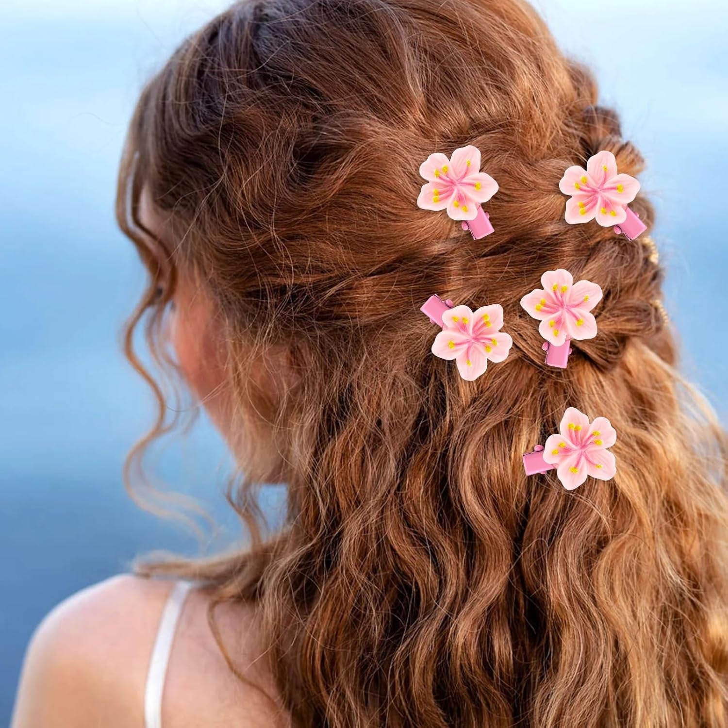 10Pcs Small Flower Hair Clips for Women Girls Kids Mini Pink Cherry Blossom Hair Pins Non Slip Tiny Hair Barrettes for Long Short Thin Thick Hair Cute Hair Accessory for Wedding Bridal