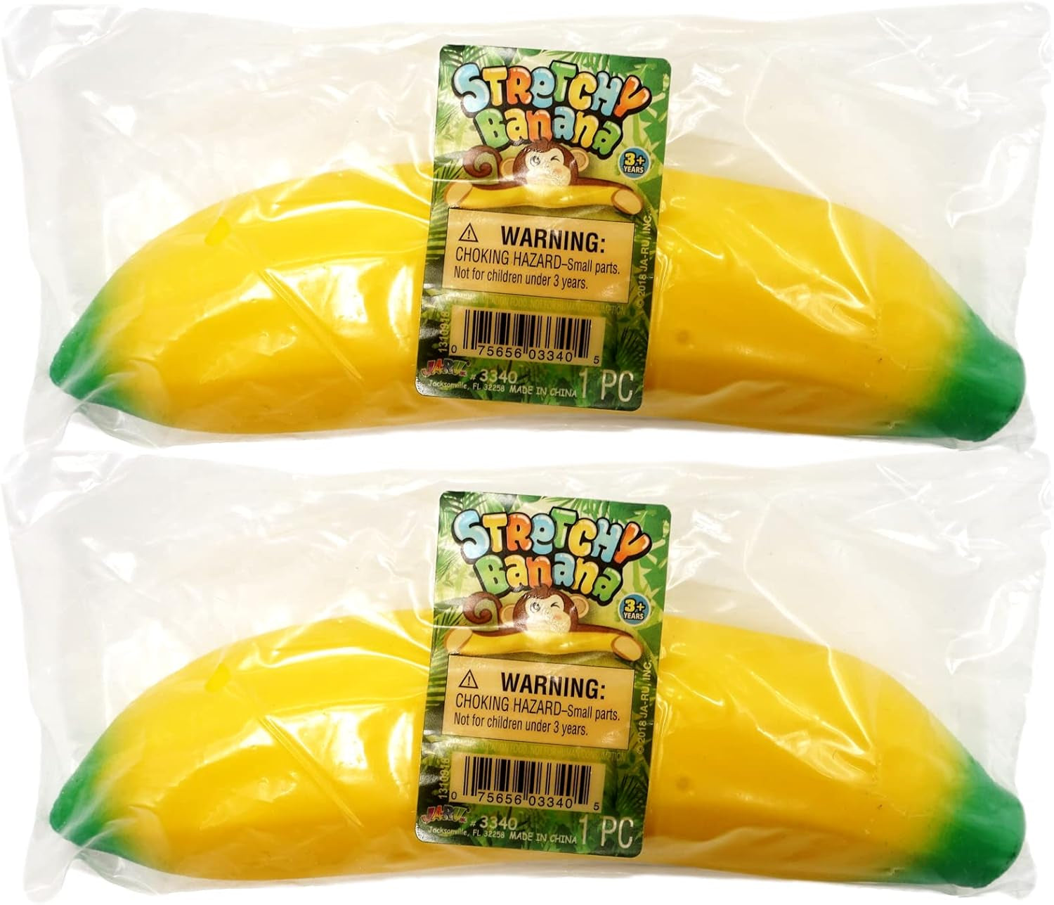 Stretchy Banana Toy (2 Pack) – Sand-Filled Squishy Banana Stress Toy for Kids, Fruit Squishies, Stretchy Fidget Toy for Stress Relief, Party Favors & Goodie Bag Stuffers. 3340-2P