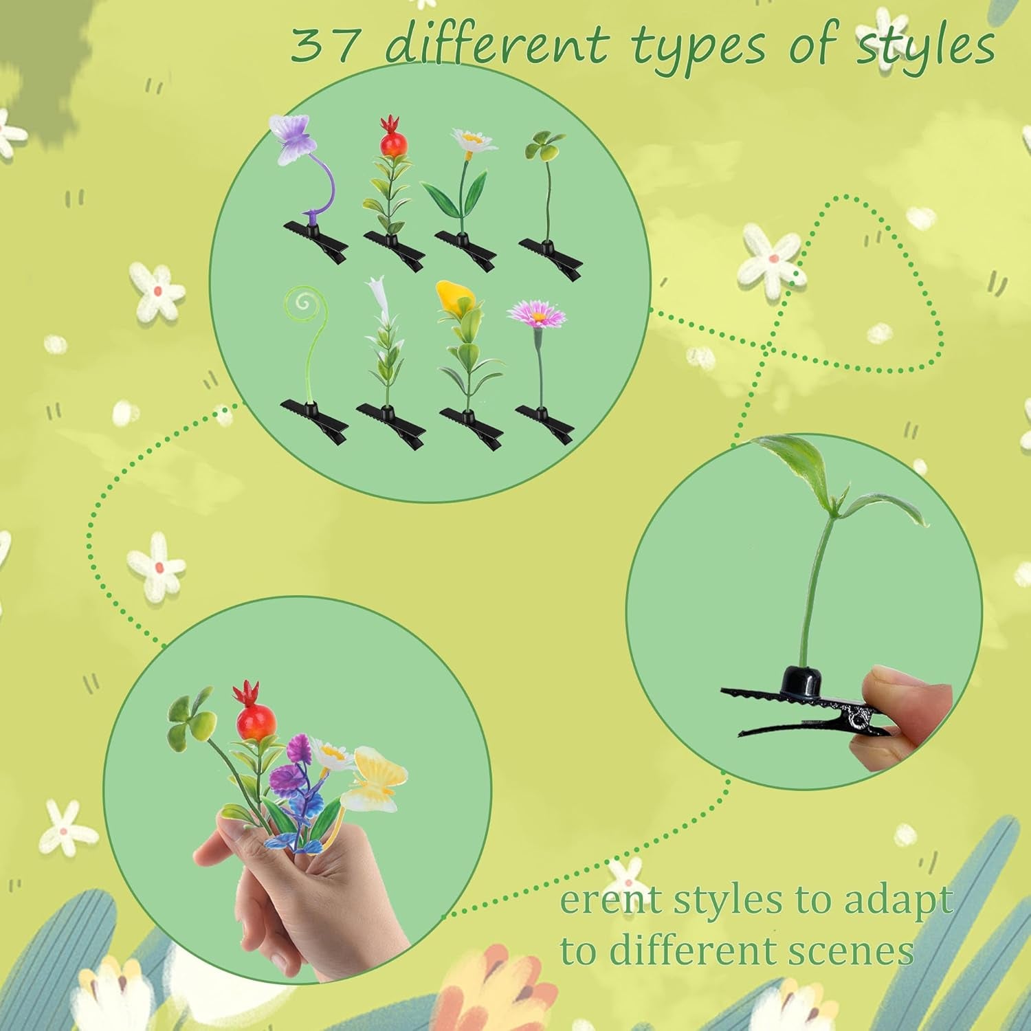 40PCS Bean Sprout Hair Clips, Funny Plant Hairpins Mixed Styles, Cute Hair Accessories for Women, Party School Cosplay Headwear