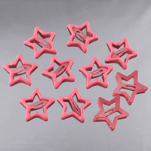 10Pcs Pink Star Hair Clips for Girls Cute Small Hair Clips for Women Kawaii Pentagram Snap Clip Star Clips for Hair Barrettes Metal Hairclip Hollow Out Pink Stars Hairclips Accessories