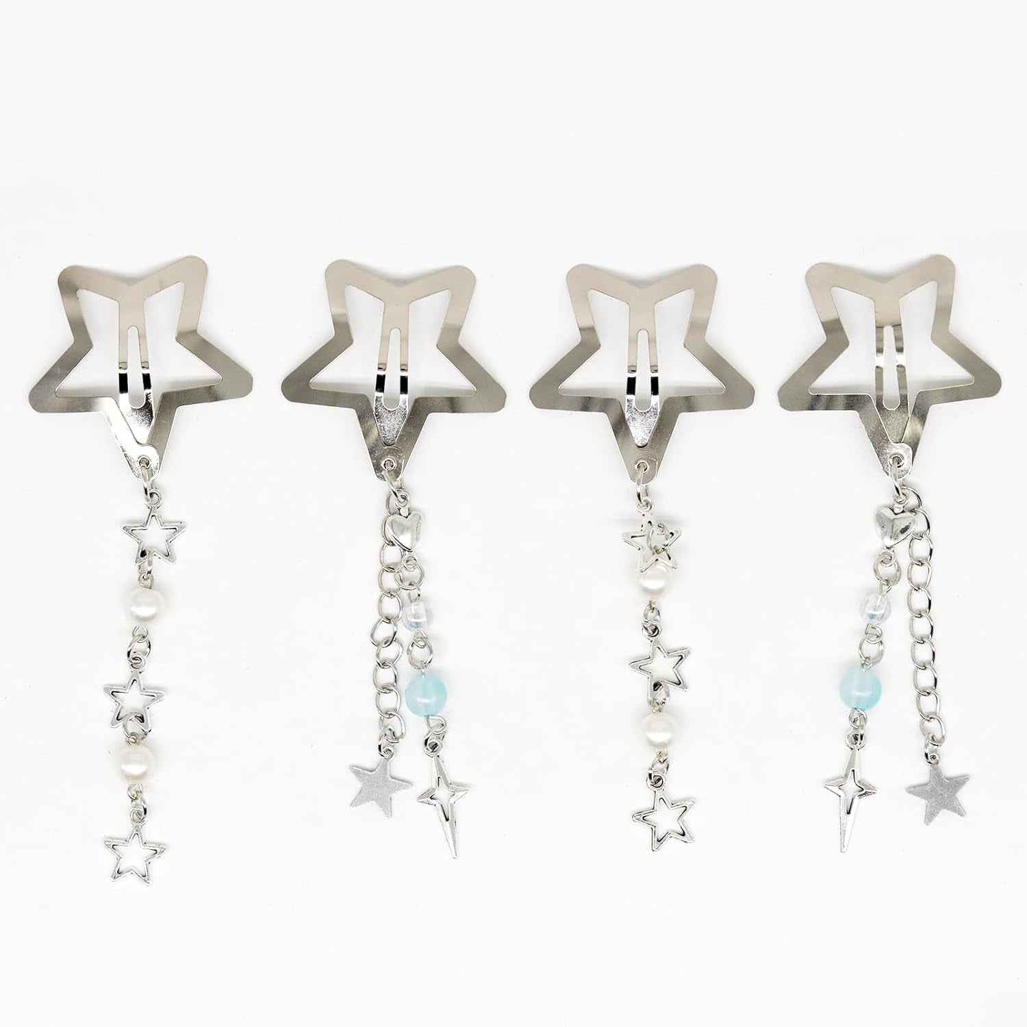 4Pcs Star Hair Clips，Y2K Silver Hair Barrettes，Cute Hair Clips Metal Star Hair Barrettes，Cute Tassel Metal Hair Pins，Hair Accessories for Women Girls Hair Styling Gift，Wedding Prom Hair Clip