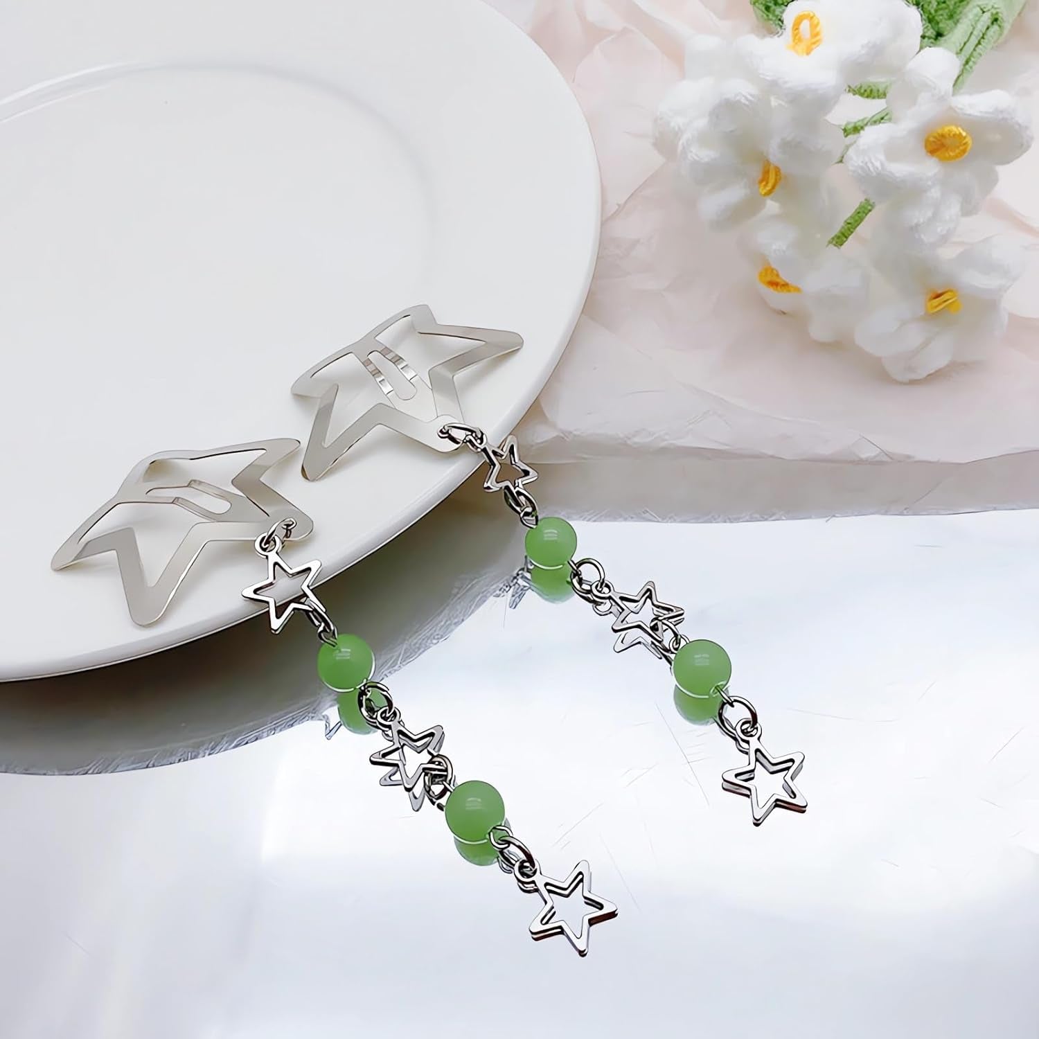 Star Hair Clips,Y2K Silver Cute Snap Hair Clips Metal Star Hair Barrettes,2 PCS Hair Accessories for Women Girls Hair Styling Gift(Green)