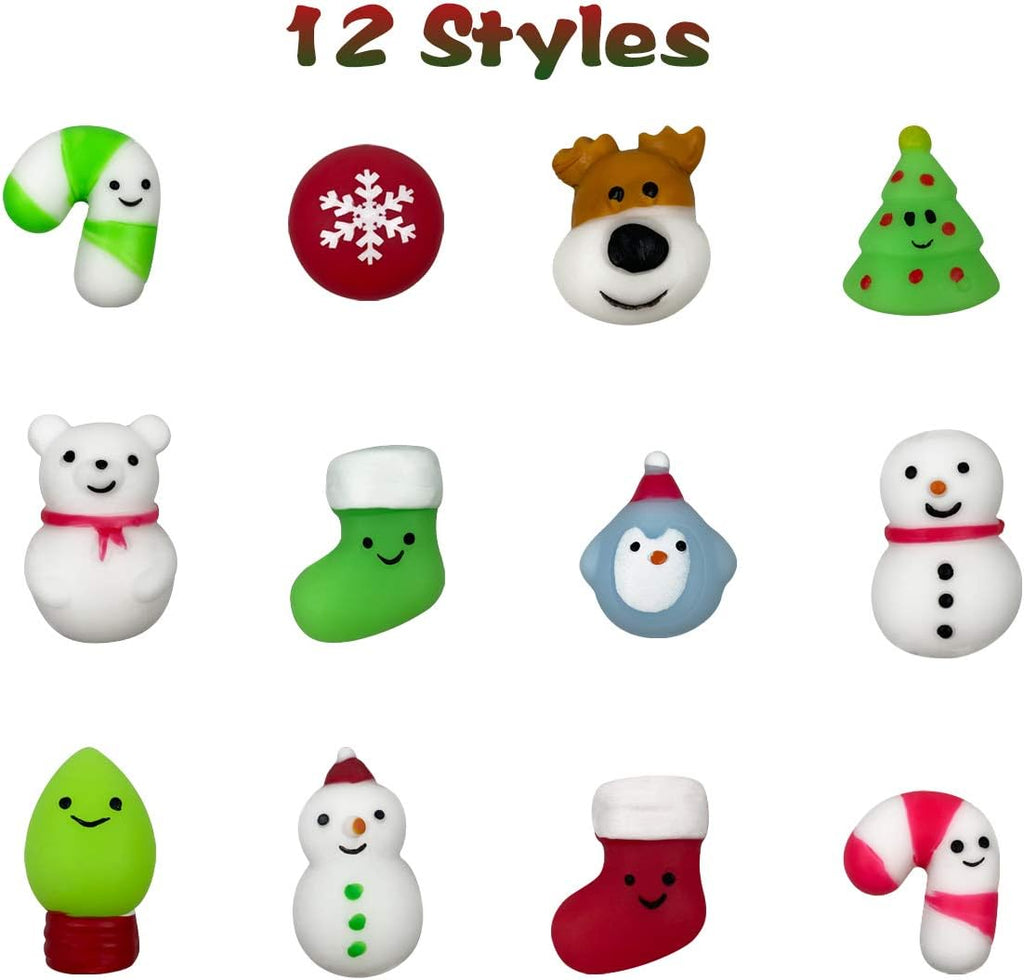 24 PCS Christmas Mochi Squishy Toys Squishies Christmas Toys for Kids Girls Boys Toddlers Christmas Party Favors Stocking Stuffers Gifts