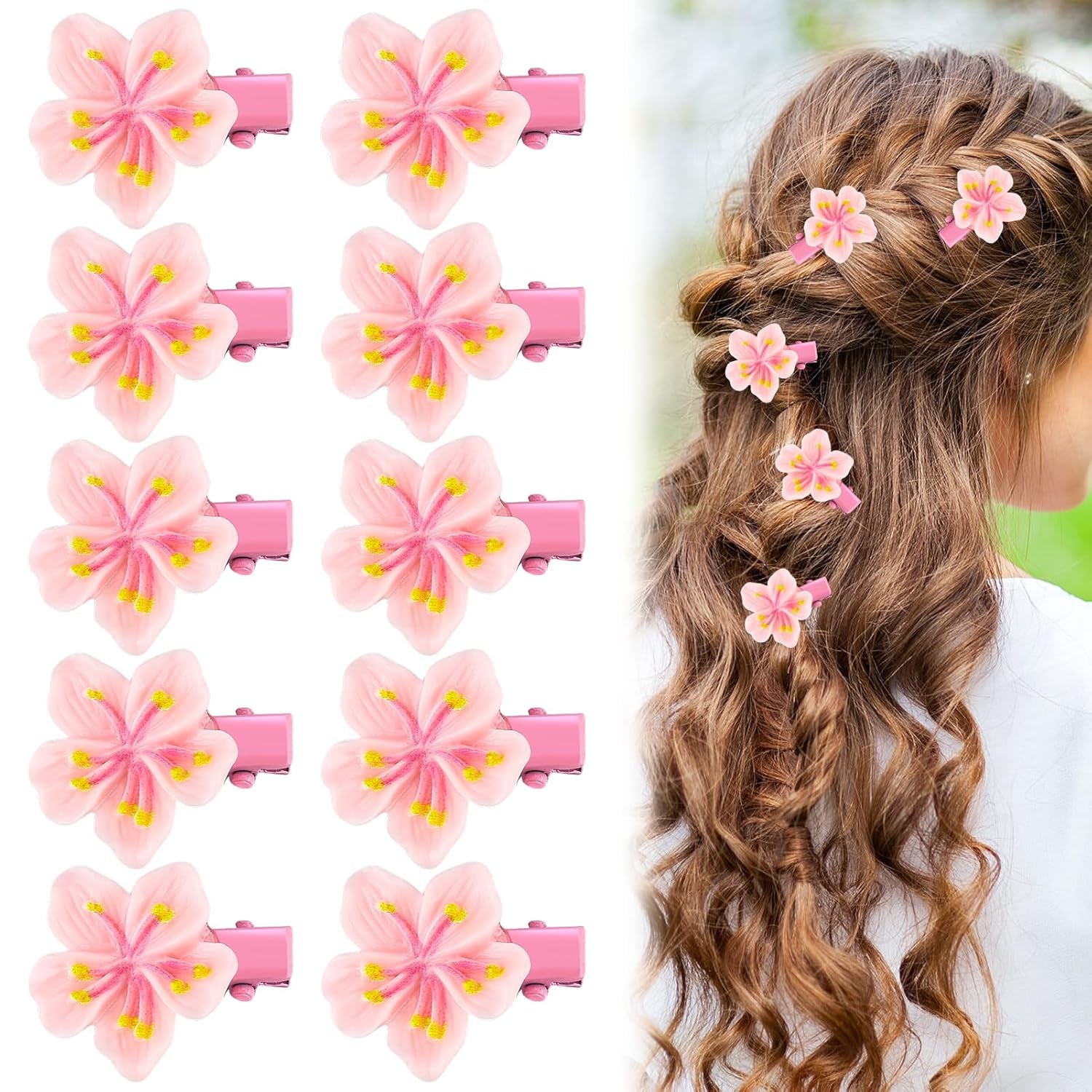 10Pcs Small Flower Hair Clips for Women Girls Kids Mini Pink Cherry Blossom Hair Pins Non Slip Tiny Hair Barrettes for Long Short Thin Thick Hair Cute Hair Accessory for Wedding Bridal