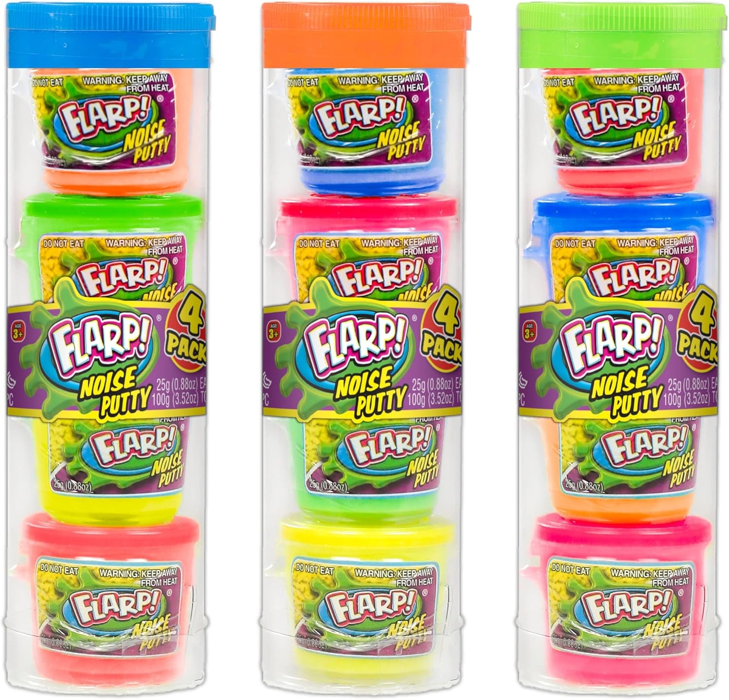 Mini Flarp Noise Putty W/Plastic Containers (3 Pack, 12 Toys) Bulk Slime Party Favors. Stress Relief Sensory Fidget Toys. Goodie Bag Stuffers. 336-3P