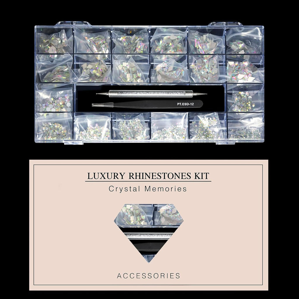 12 Types of 600 Crystal AB Diamonds + 2500 Flat Rhinestones Mix 20 Styles Flatback DIY Crafts Rhinestone Crystals 3D Ornament‌S Flat Back Stones Set + Tweezers + Drill Pen