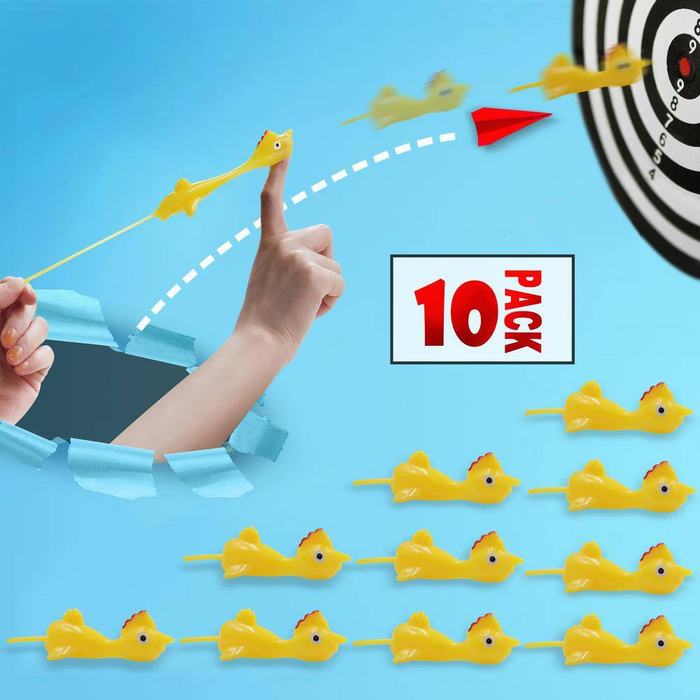 4 In. Slingshot Chicken Flying Finger Toys - Stretchy Rubber Flick Chicks Shooting Game (10-Pack)