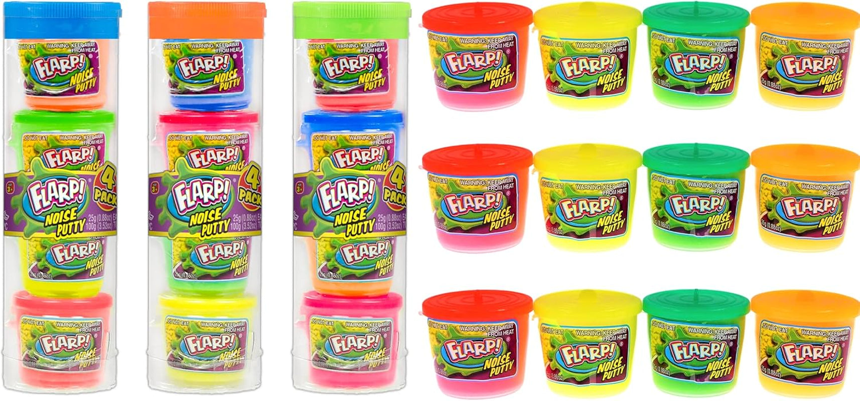 Mini Flarp Noise Putty W/Plastic Containers (3 Pack, 12 Toys) Bulk Slime Party Favors. Stress Relief Sensory Fidget Toys. Goodie Bag Stuffers. 336-3P