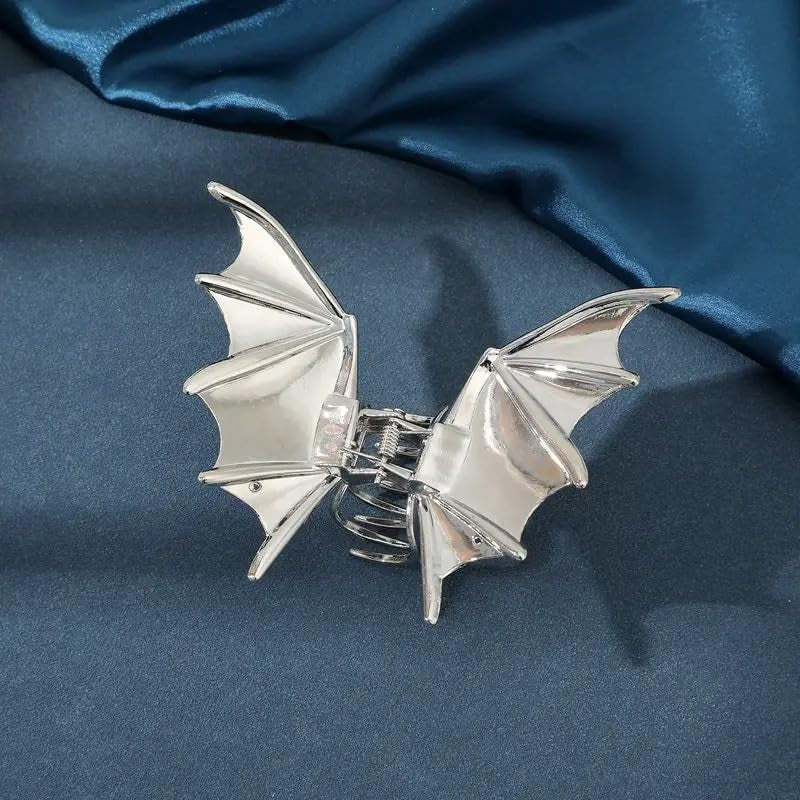 Halloween Hair Claw Clips Hair Claw for Women 1Pcs Bat Hair Claw Clips for Thick Hair Silver Hair Clips Hair Clips Metal Hair Clips Silver Bat Designs Halloween Clips Cute Hair Clips Accessories