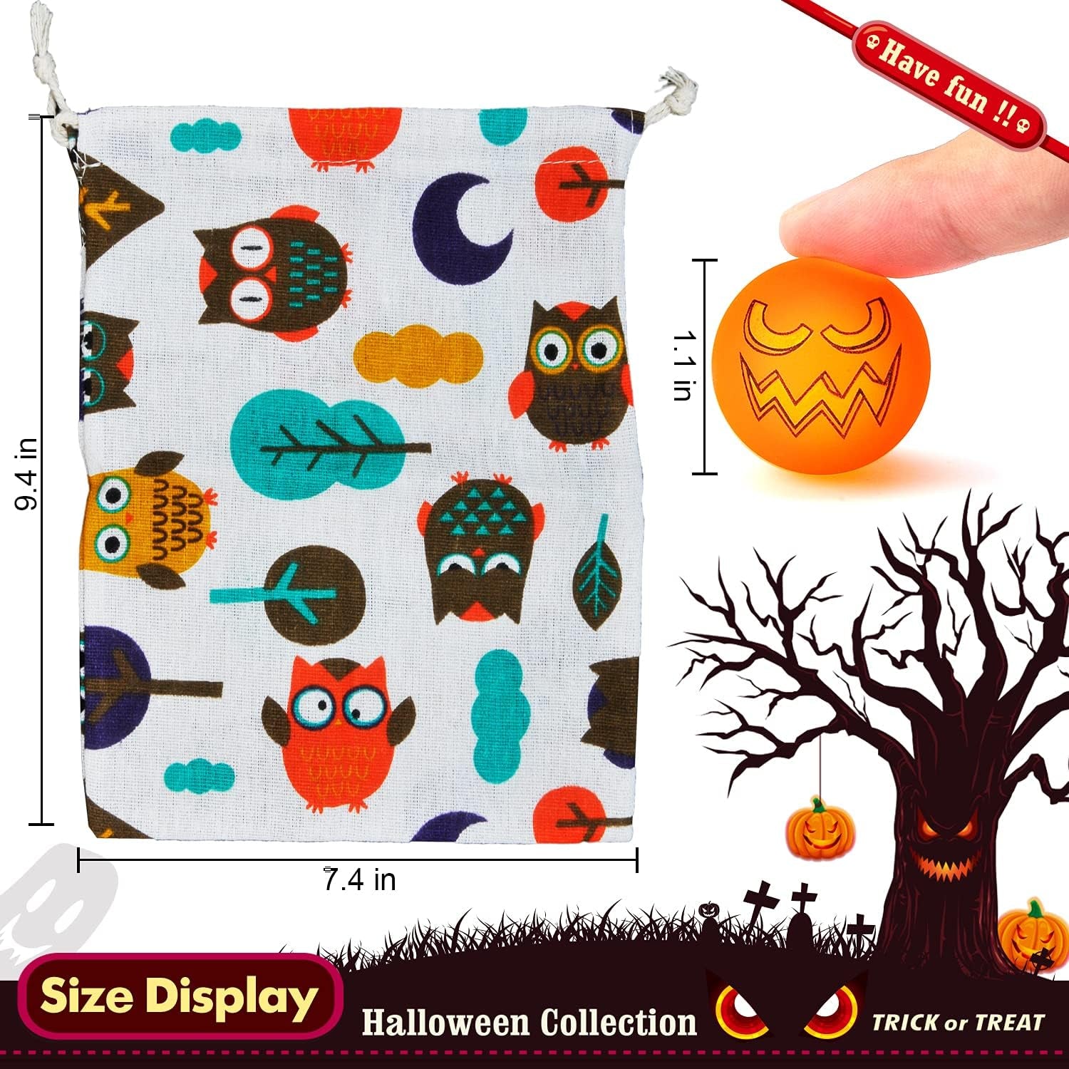 40 Glow in the Dark Bouncing Balls,Halloween Party Favors Supplies ,8 Halloween Theme Designs, Trick or Treating Goodie Bag Filler, School Classroom Game Rewards, Halloween Miniatures (With Pouch Bag)
