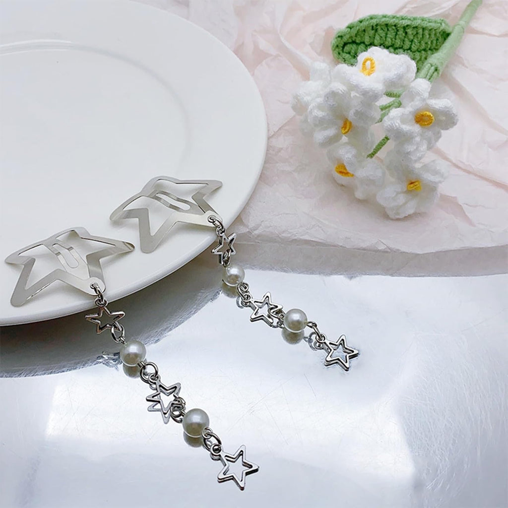 4Pcs Star Hair Clips，Y2K Silver Hair Barrettes，Cute Hair Clips Metal Star Hair Barrettes，Cute Tassel Metal Hair Pins，Hair Accessories for Women Girls Hair Styling Gift，Wedding Prom Hair Clip