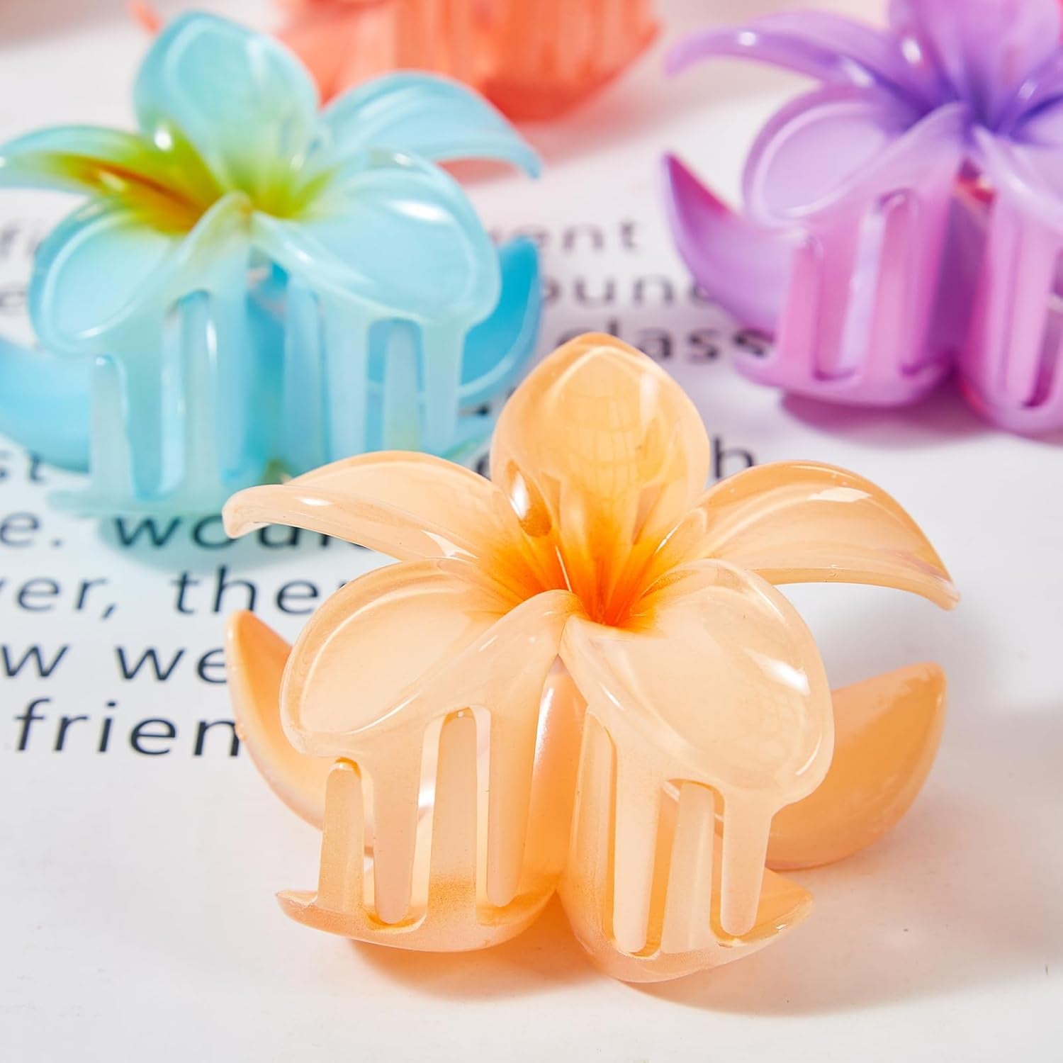 Flower Hair Claw Clips for Women, 6 Pack Hawaiian Flower Hair Clips, Plumeria Claw Clips for Thick Thin Hair, Large Strong Hold Nonslip Hawai Hair Accessories for Women Girls Gifts (Hawaiian-6 Colors)