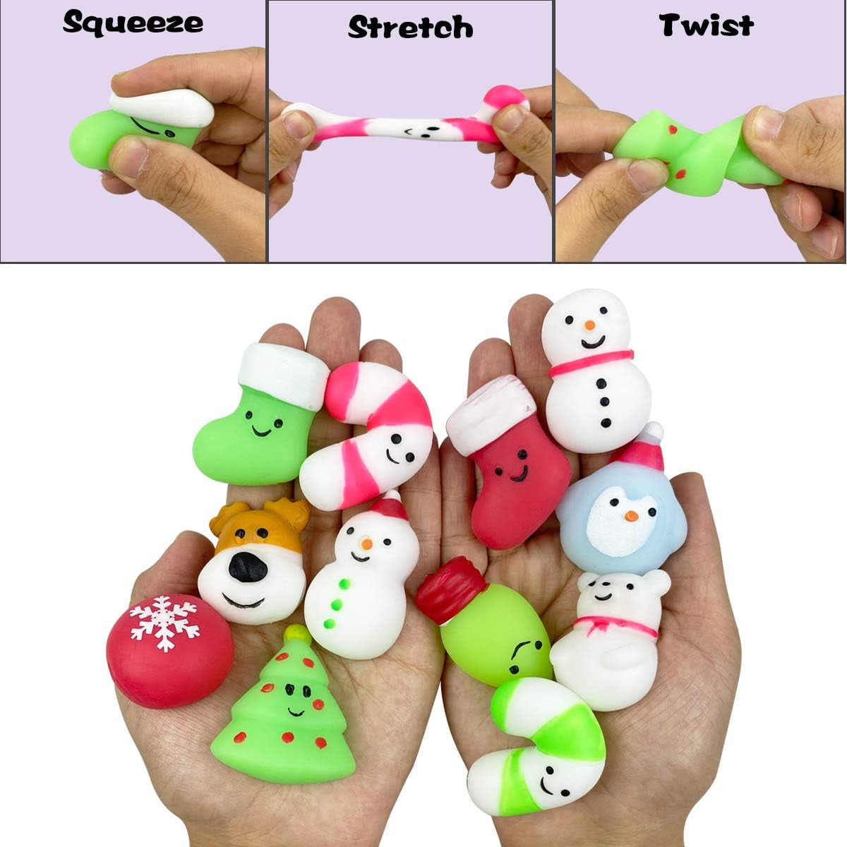 24 PCS Christmas Mochi Squishy Toys Squishies Christmas Toys for Kids Girls Boys Toddlers Christmas Party Favors Stocking Stuffers Gifts