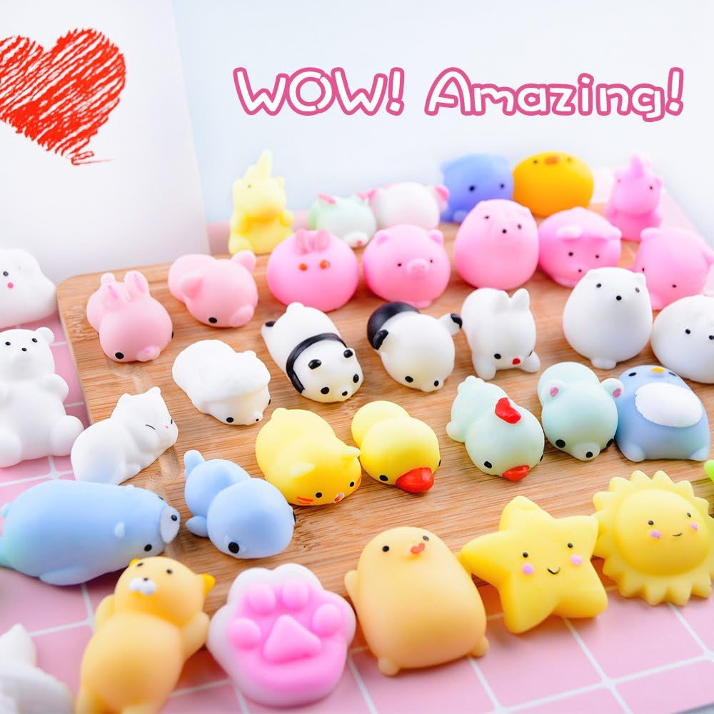 Squishies 40Pcs Mochi Squishy Toys Kawaii Mini Squishy Kids Party Favors Easter Egg Fillers Treasure Box Toys Classroom Prizes Valentine Gifts Stocking Stuffers Birthday Gifts Boys Girls,Random