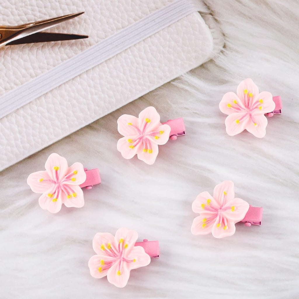 10Pcs Small Flower Hair Clips for Women Girls Kids Mini Pink Cherry Blossom Hair Pins Non Slip Tiny Hair Barrettes for Long Short Thin Thick Hair Cute Hair Accessory for Wedding Bridal