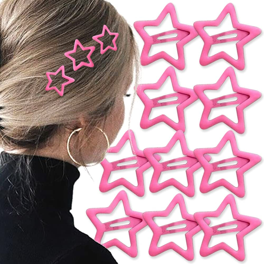 10Pcs Pink Star Hair Clips for Girls Cute Small Hair Clips for Women Kawaii Pentagram Snap Clip Star Clips for Hair Barrettes Metal Hairclip Hollow Out Pink Stars Hairclips Accessories