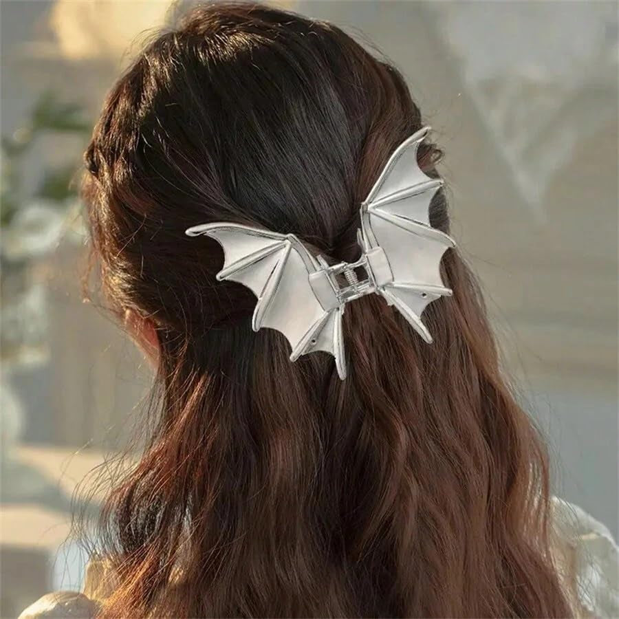 Halloween Hair Claw Clips Hair Claw for Women 1Pcs Bat Hair Claw Clips for Thick Hair Silver Hair Clips Hair Clips Metal Hair Clips Silver Bat Designs Halloween Clips Cute Hair Clips Accessories