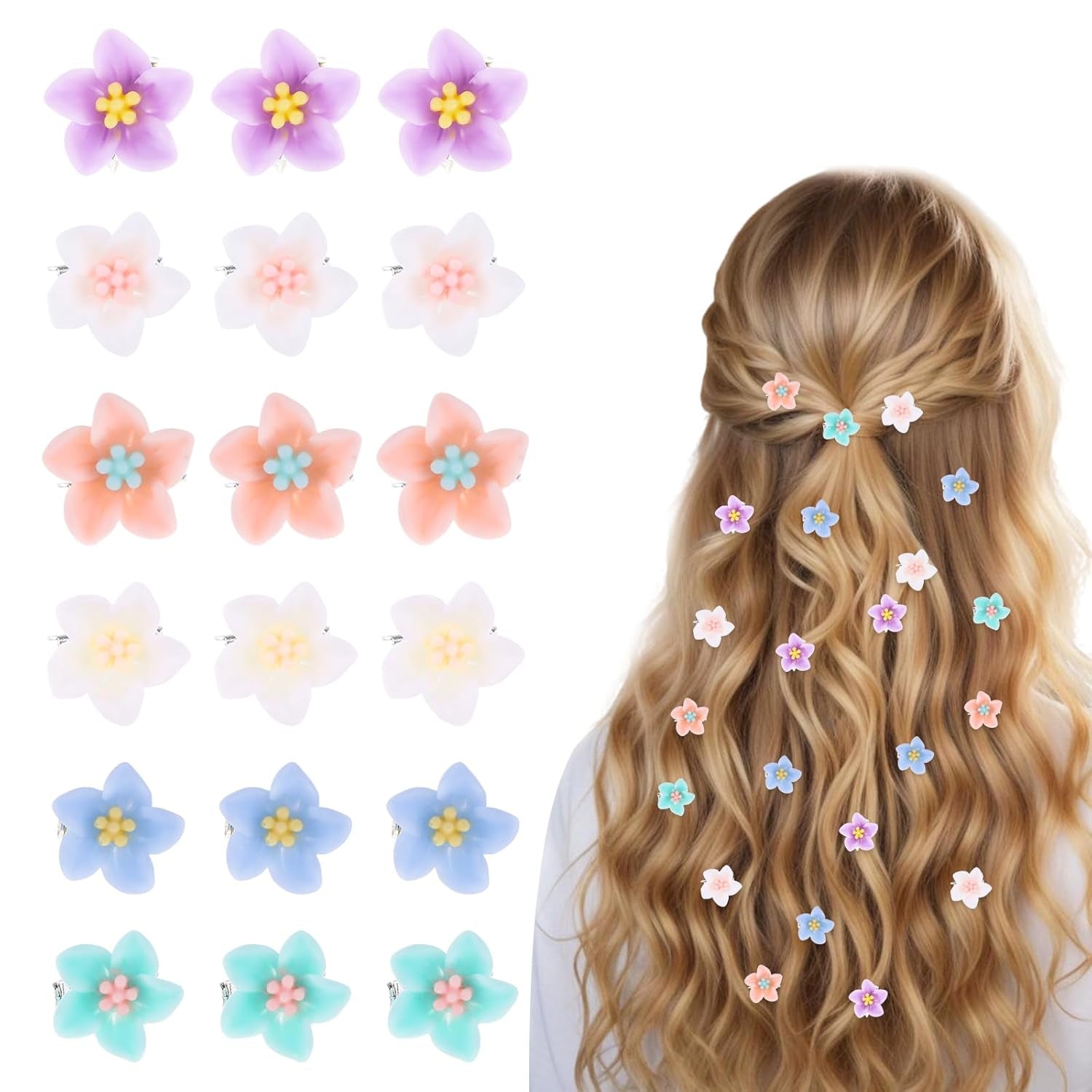20Pcs Tiny Flower Hair Clips for Hair, Flower Clips Colorful Hair Accessories,Hair Flowers Floral Hair Pins, Flower Hair Clips for Women, Small Flower Hair Clips Braided Hair Clips