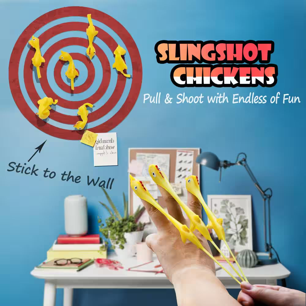 4 In. Slingshot Chicken Flying Finger Toys - Stretchy Rubber Flick Chicks Shooting Game (10-Pack)