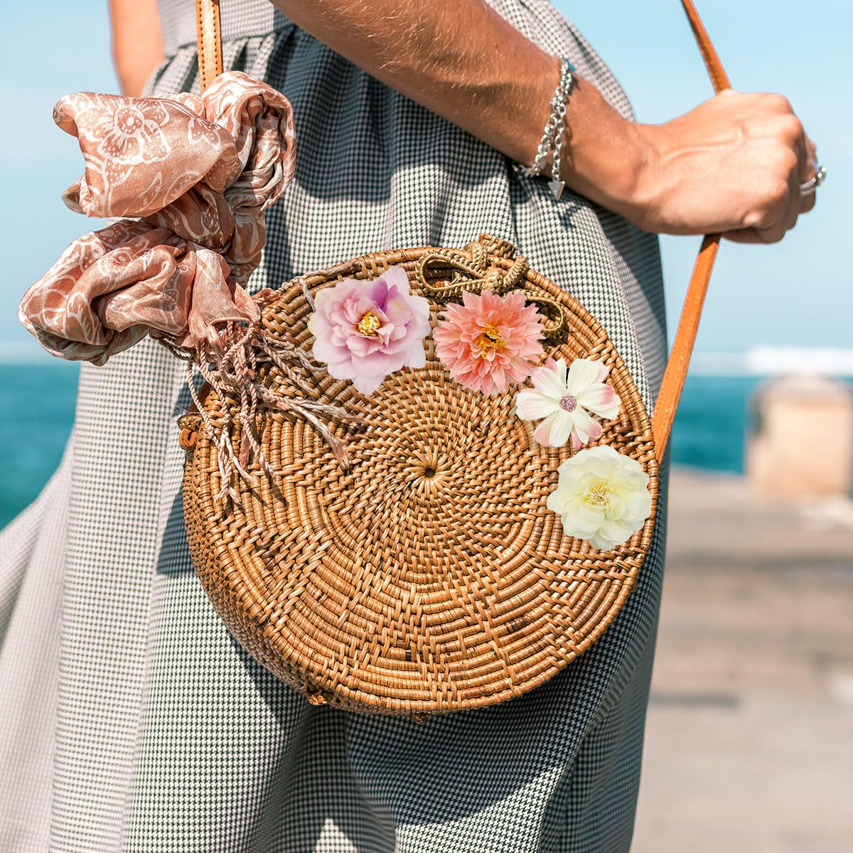 Boho Flower Hair Accessories - 21Pcs Hawaiian Artificial Rose Barrettes and Alligator Clips for Women, Wedding, Bridal Party