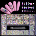 12 Types of 600 Crystal AB Diamonds + 2500 Flat Rhinestones Mix 20 Styles Flatback DIY Crafts Rhinestone Crystals 3D Ornament‌S Flat Back Stones Set + Tweezers + Drill Pen