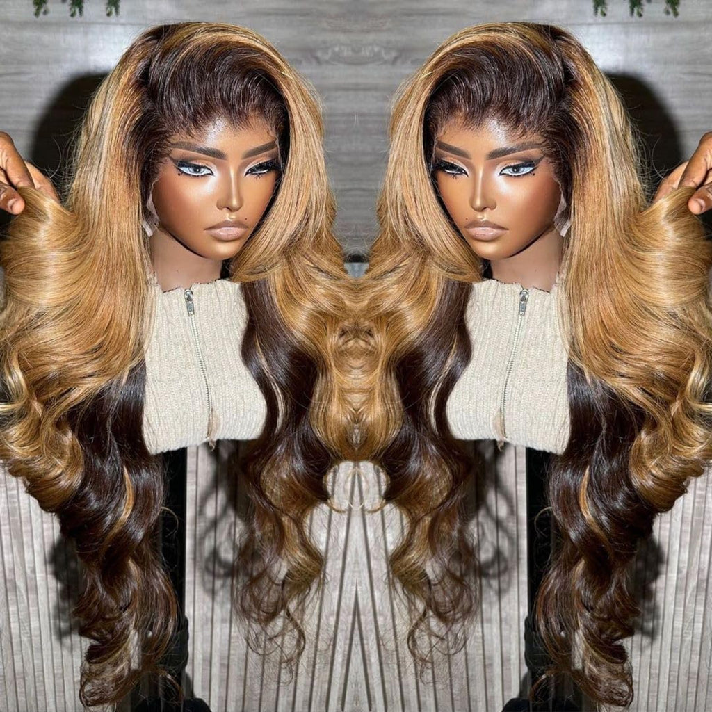 200 Density 13X6 Lace Front Wigs Human Hair Pre Plucked with Baby Hair 4/27 13X6 Honey Blonde Lace Front Wigs Human Hair HD Transparent Body Wave Human Hair Lace Front Wigs for Women 18 Inch
