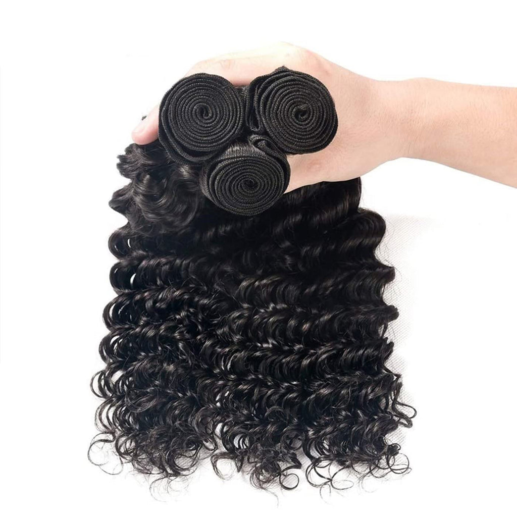8A Braziliandeep Wave Human Hair 4 Bundles (14141616) Deep Wave Human Hair Bundles Deep Hair Weave Extensions Natural Color