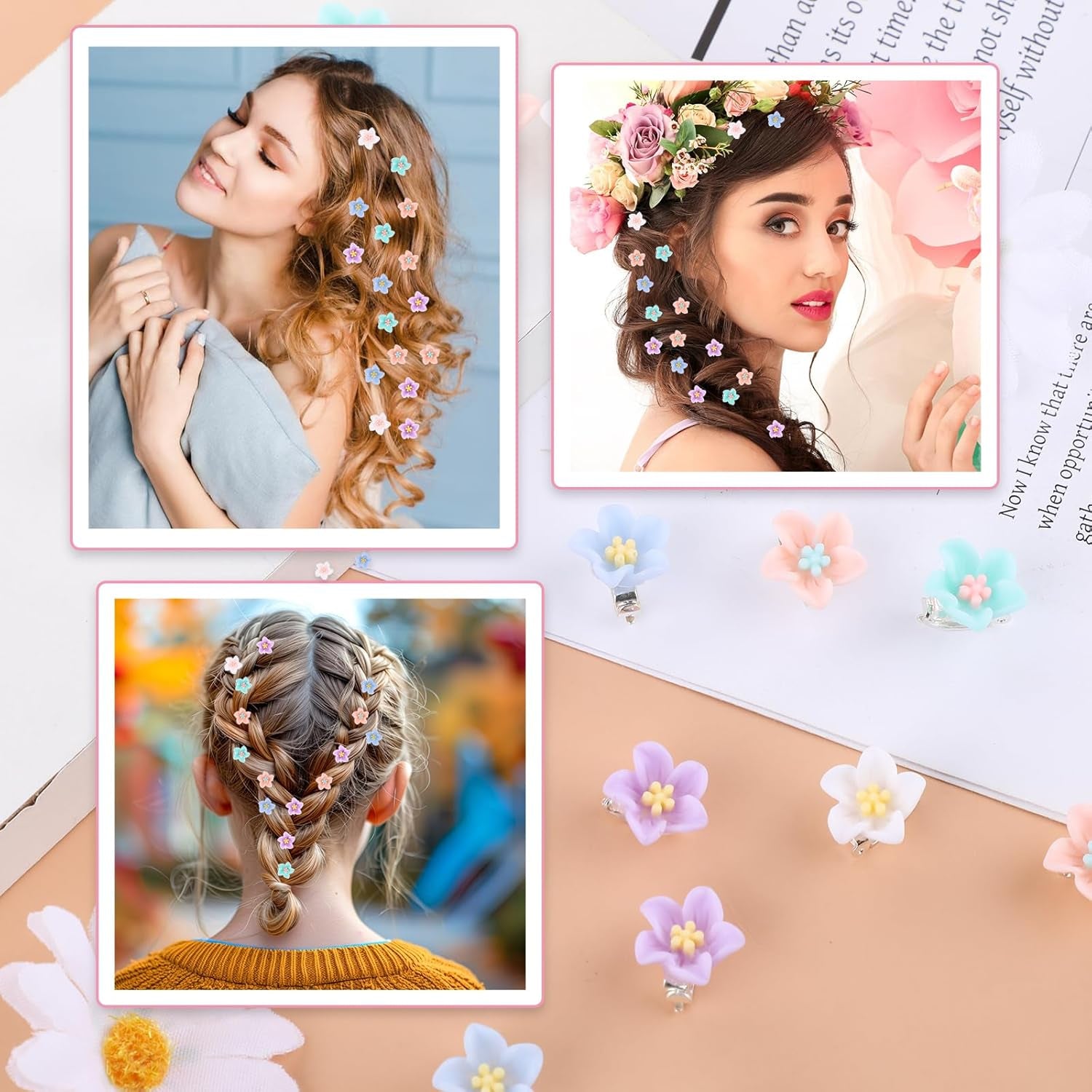 20Pcs Tiny Flower Hair Clips for Hair, Flower Clips Colorful Hair Accessories,Hair Flowers Floral Hair Pins, Flower Hair Clips for Women, Small Flower Hair Clips Braided Hair Clips