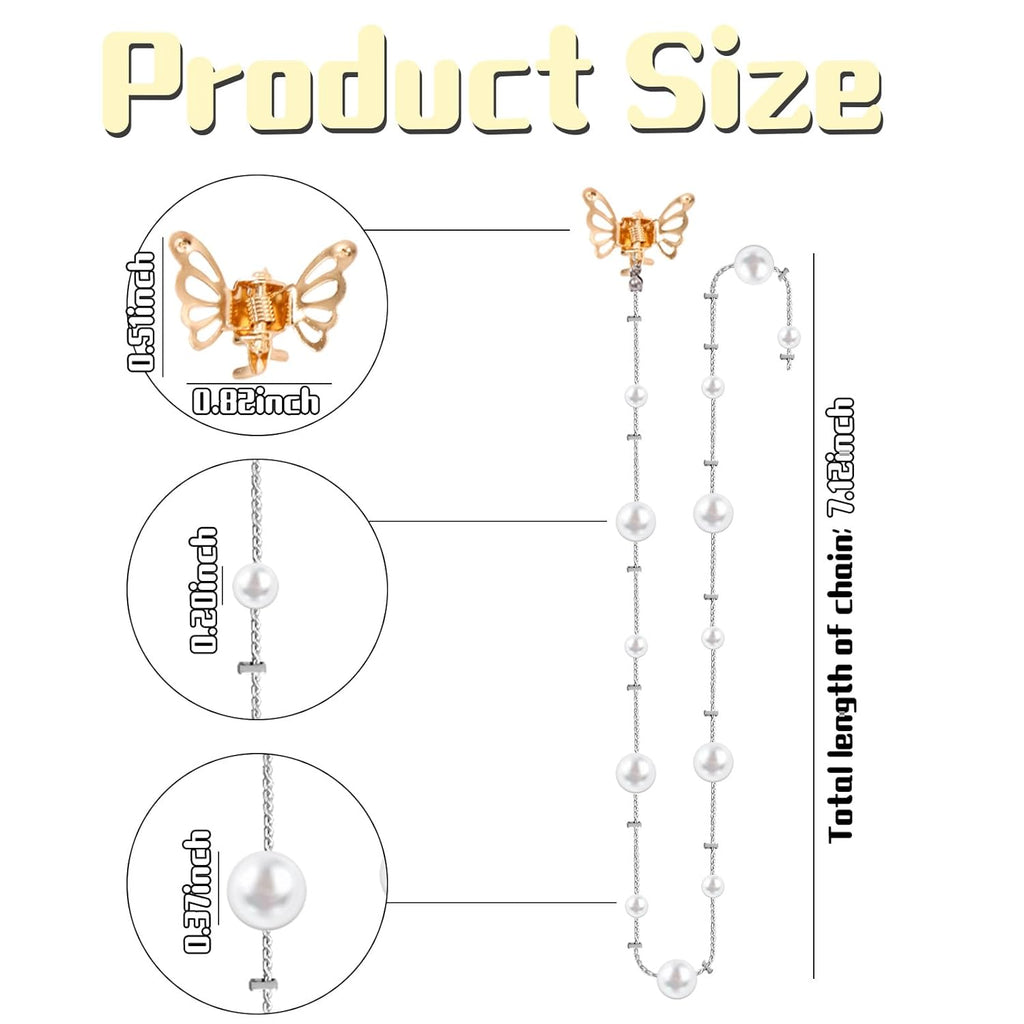 14Pcs Butterfly Hair Clips for Women & Girls, Gold Tassel with Pearl Mini Metal Clips - Christmas Hair Accessories