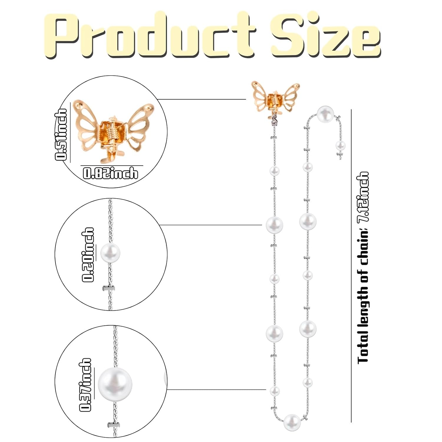 14Pcs Butterfly Hair Clips for Women & Girls, Gold Tassel with Pearl Mini Metal Clips - Christmas Hair Accessories