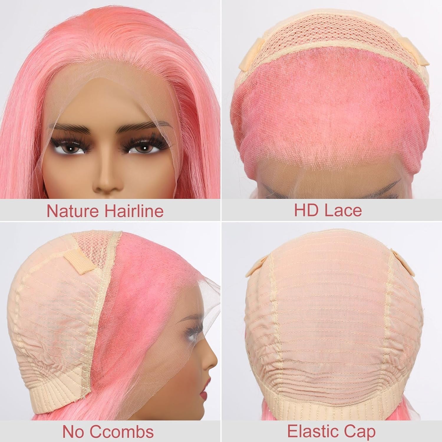 Pink Lace Front Wig Human Hair 13X4 613 Lace Front Wigs Human Hair 210% Density Ready to Go Glueless Wig Pre Plucked (18Inch, Pink 13X4 Ready to Go Wig)