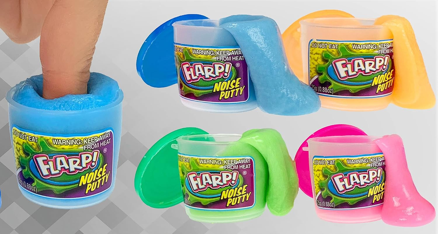 Mini Flarp Noise Putty W/Plastic Containers (3 Pack, 12 Toys) Bulk Slime Party Favors. Stress Relief Sensory Fidget Toys. Goodie Bag Stuffers. 336-3P