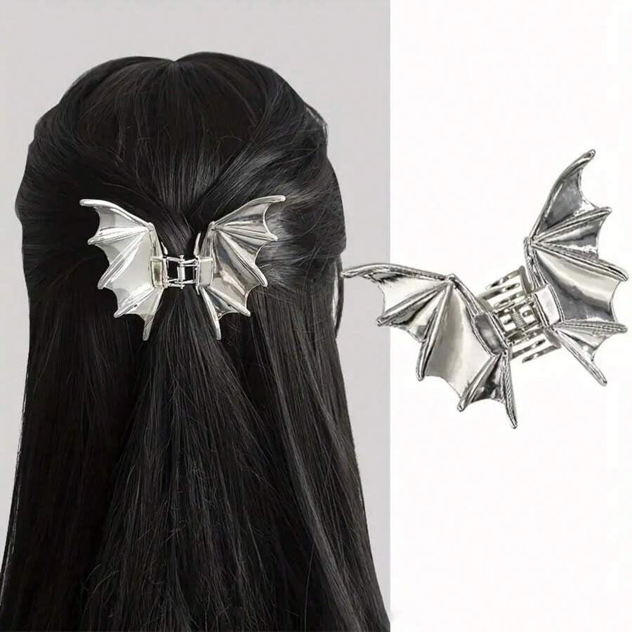 Halloween Hair Claw Clips Hair Claw for Women 1Pcs Bat Hair Claw Clips for Thick Hair Silver Hair Clips Hair Clips Metal Hair Clips Silver Bat Designs Halloween Clips Cute Hair Clips Accessories