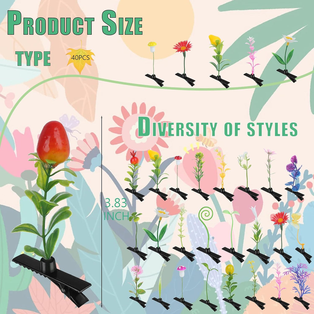 40PCS Bean Sprout Hair Clips, Funny Plant Hairpins Mixed Styles, Cute Hair Accessories for Women, Party School Cosplay Headwear